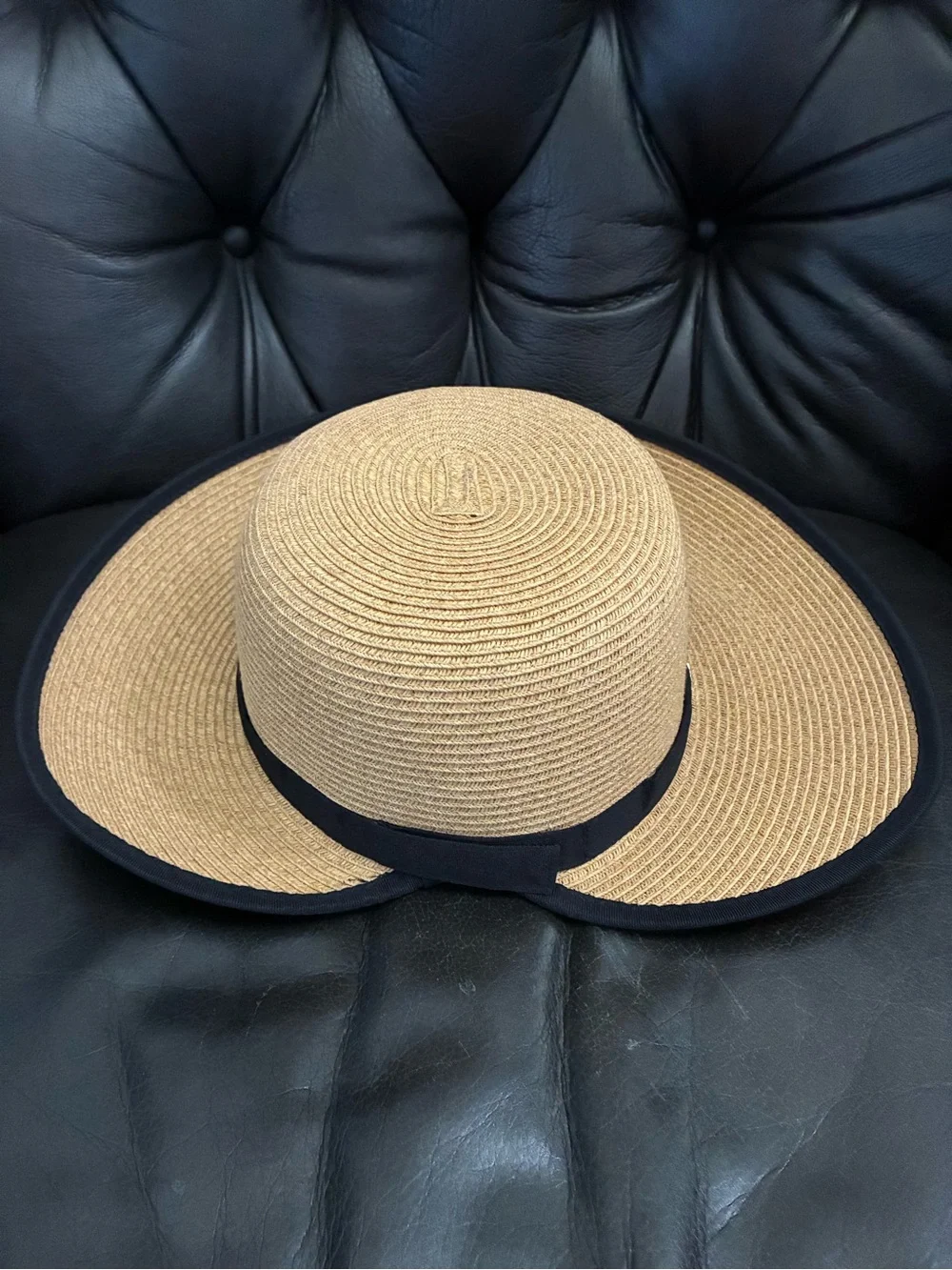 Capelli of New York Tan Straw Sun Hat with Black Trim